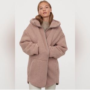 H&M Teddy Hooded Faux Shearling Jacket